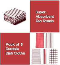 PK Towel Wash Clothes for Kitchen Accessories | Larger Than Standard | 19.70" X 27.5" | Extra Absorbent Dish Cloth | Pack of 5 | Kitchen Washing Clothes | Soft Hand Clothes | 100% Pure Cotton (RED)